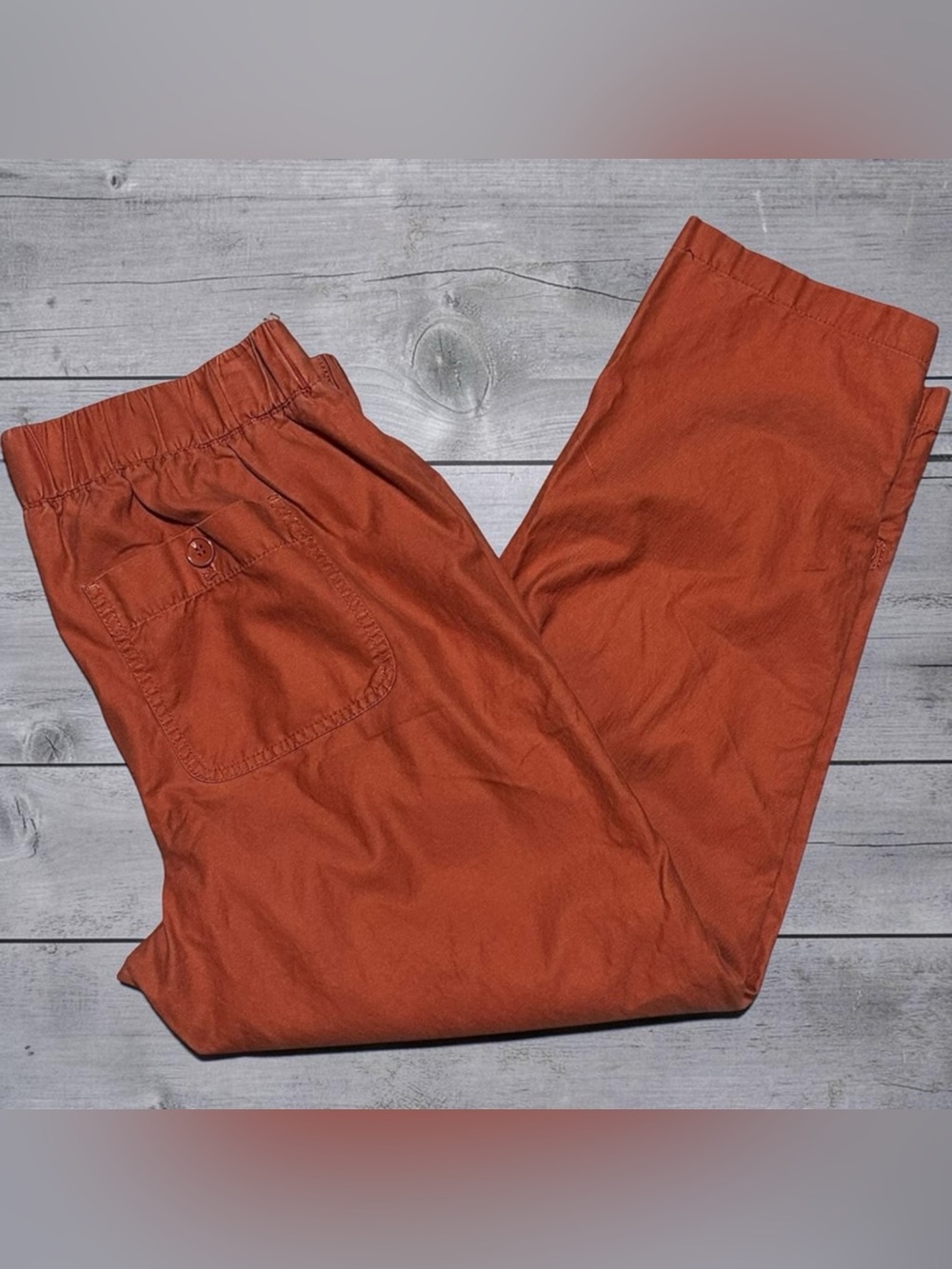 Talbots Easy Drawstring Pants Rust Orange Cotton Tencel Roll Tab Crop Size 6